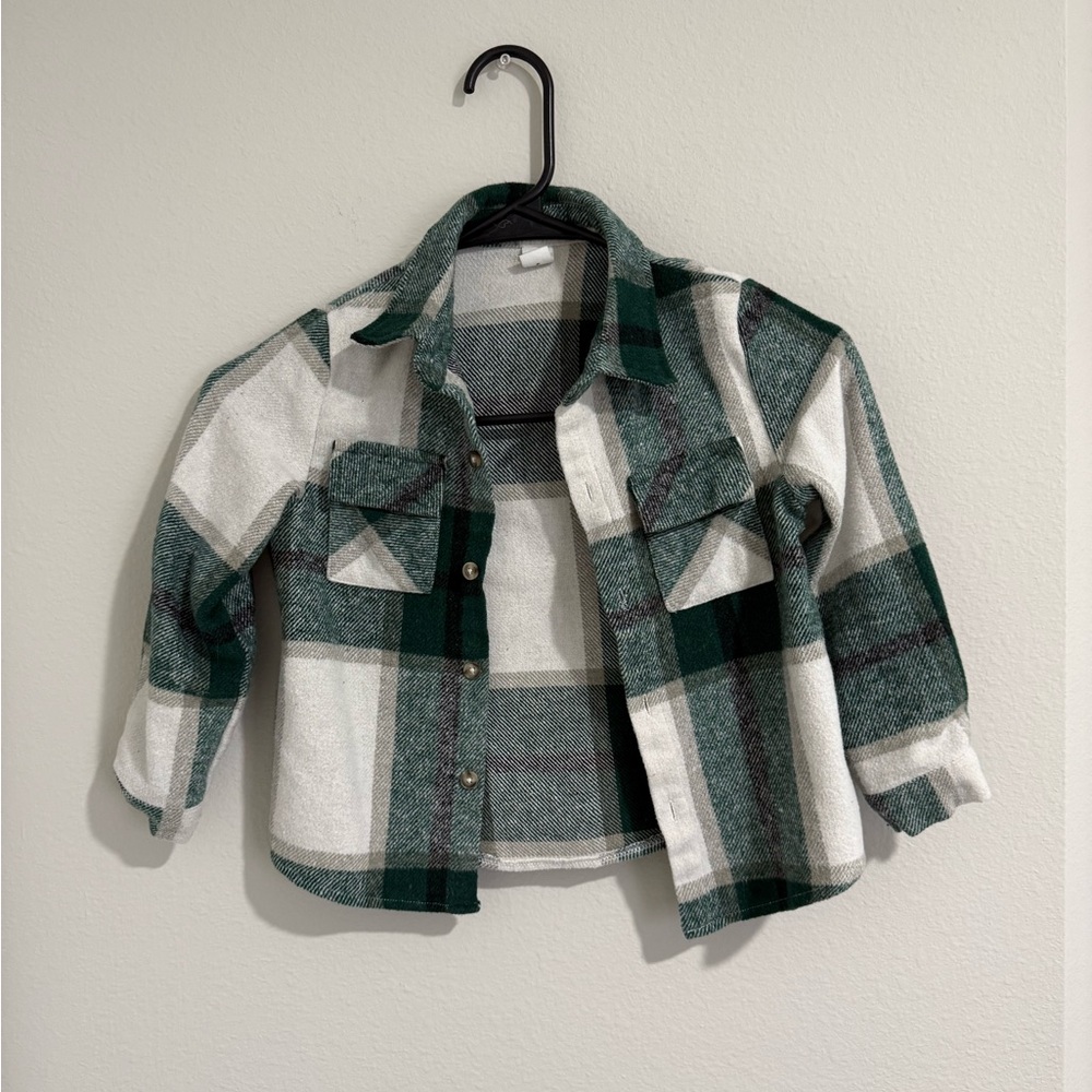 Plaid Button-Up Shirt - Green and White